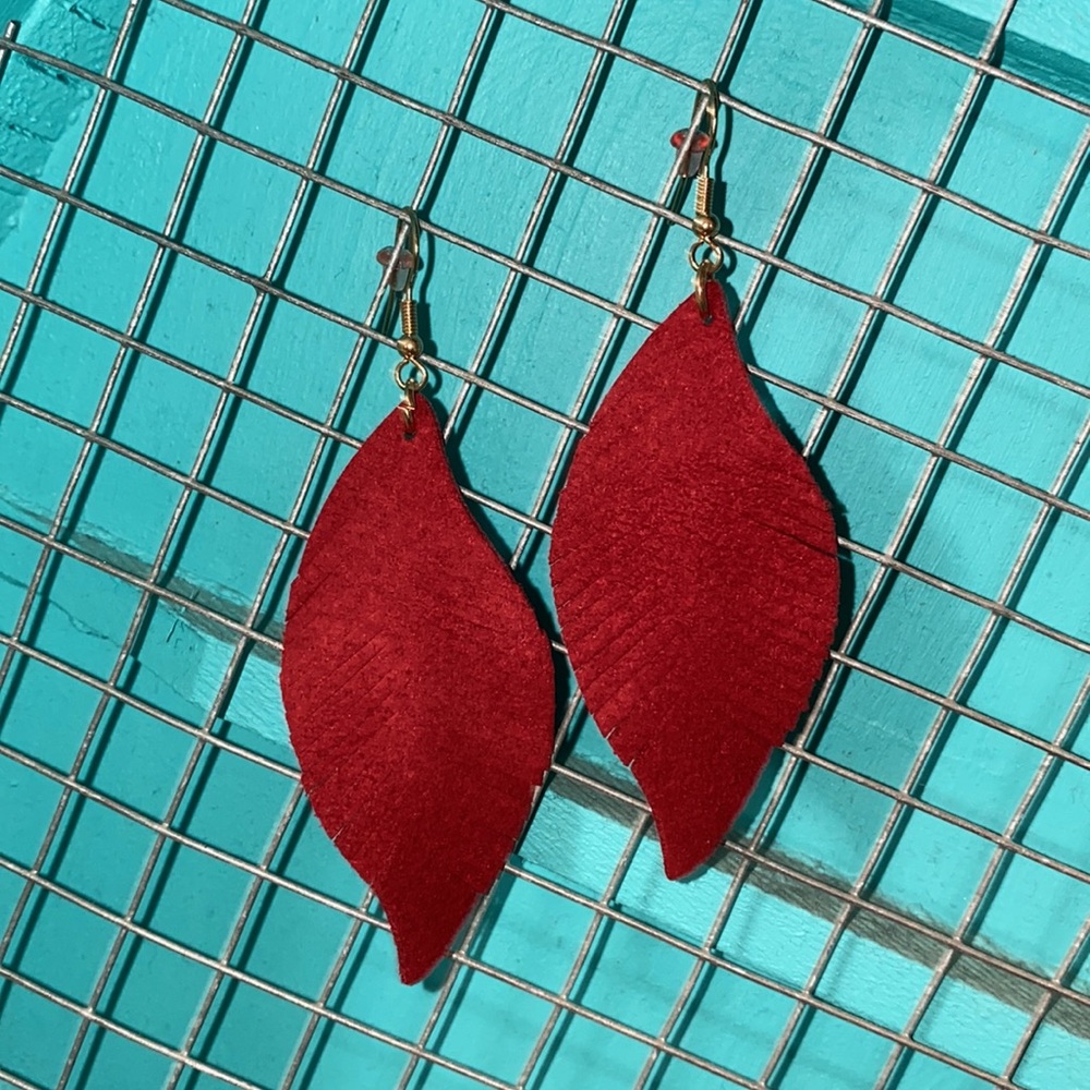 Maroon Feather Earrings
